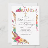 Invitation Aquarelle Floral Safari Première Communion Sainte (Devant)