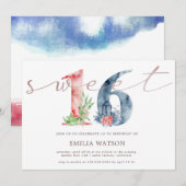 Invitation Aquarelle floral script rose or sweet sixteen (Devant / Derrière)