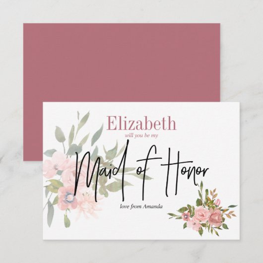 Invitation Aquarelle Floral Serez-vous ma femme d'honneur (Devant / Derrière)