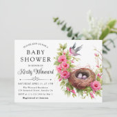 Invitation Aquarelle Floral Spring Bird Nest Baby shower (Debout devant)