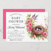 Invitation Aquarelle Floral Spring Bird Nest Baby shower (Devant / Derrière)