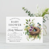 Invitation Aquarelle Floral Spring Bird Nest Baby shower (Debout devant)