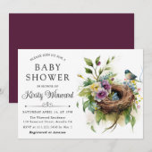 Invitation Aquarelle Floral Spring Bird Nest Baby shower (Devant / Derrière)