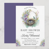 Invitation Aquarelle Floral Spring Bird Nest Baby shower (Devant / Derrière)