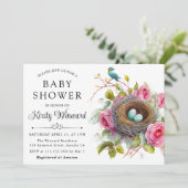 Invitation Aquarelle Floral Spring Bird Nest Baby shower (Debout devant)