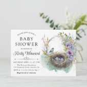 Invitation Aquarelle Floral Spring Bird Nest Baby shower (Debout devant)