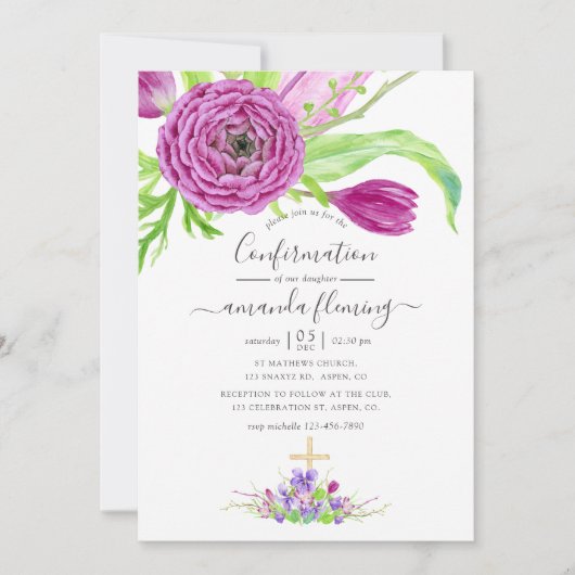 Invitation Aquarelle Floral Spring Confirmation (Devant)