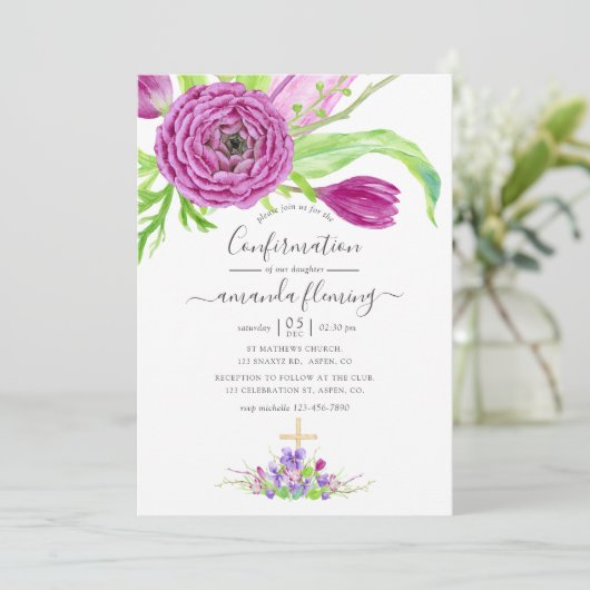 Invitation Aquarelle Floral Spring Confirmation (Debout devant)