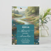 Invitation Aquarelle Floral Spring Mountains Fête des mariées (Debout devant)