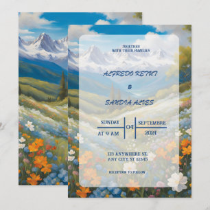 Invitation Aquarelle Floral Spring Mountains Mariage