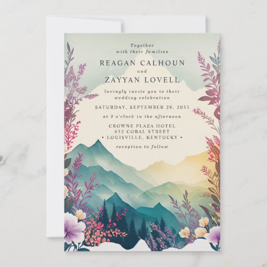 Invitation Aquarelle Floral Spring Mountains Mariage (Devant)
