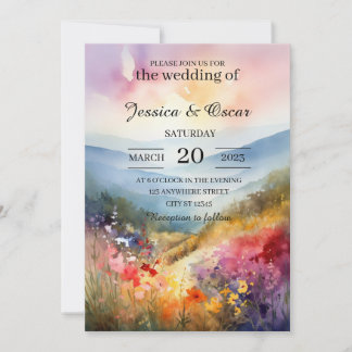 Invitation Aquarelle Floral Spring Mountains Mariage