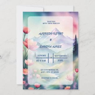Invitation Aquarelle Floral Spring Mountains Mariage
