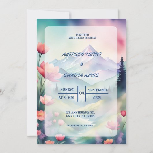 Invitation Aquarelle Floral Spring Mountains Mariage (Devant)