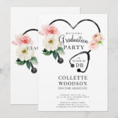 Invitation Aquarelle Floral Stethoscope Docteur Graduation (Devant / Derrière)