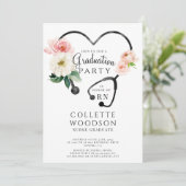 Invitation Aquarelle Floral Stethoscope Infirmière Diplôme (Debout devant)
