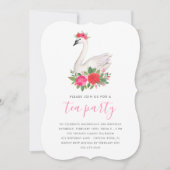 Invitation Aquarelle Floral Swan Princesse Anniversaire Tea P (Devant)