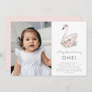 Invitation Aquarelle Floral Swan Princesse Photo Anniversaire