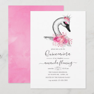 Invitation Aquarelle Floral Swan Quinceañera