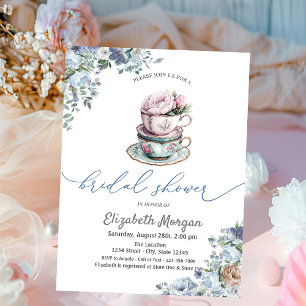 Invitation Aquarelle Floral Tea cup Fête des mariées