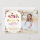 Invitation Aquarelle Floral Tea Party Filles Anniversaire Pho (Devant)
