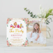 Invitation Aquarelle Floral Tea Party Filles Anniversaire Pho (Debout devant)