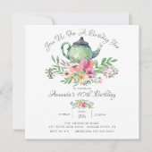 Invitation Aquarelle Floral Teapot Anniversaire Fête Invitati (Devant)