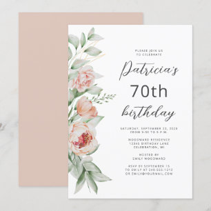 Invitation Aquarelle Floral Teint de Pêche 70e Anniversaire