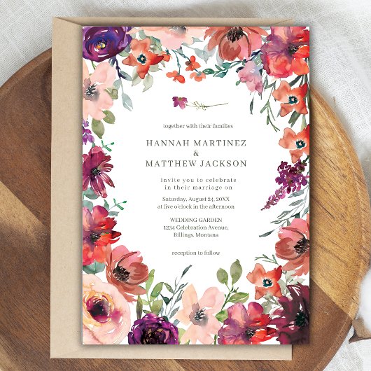Invitation Aquarelle Floral Terracotta Boho Mariage
