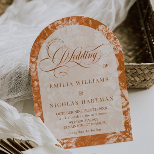 Invitation Aquarelle Floral Terracotta Mariage neutre