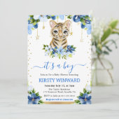 Invitation Aquarelle Floral Tiger Cub Baby shower garçon (Debout devant)