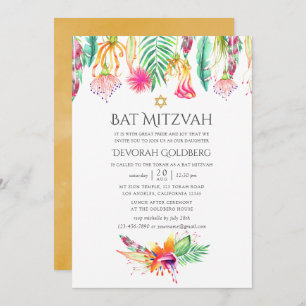 Invitation Aquarelle Floral Tropical Summer Bat mitzvah