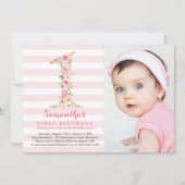 Invitation Aquarelle Floral Un premier anniversaire avec phot (Devant)