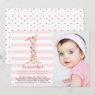 Invitation Aquarelle Floral Un premier anniversaire avec phot