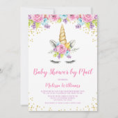 Invitation Aquarelle Floral Unicorn Baby shower par courrier (Devant)