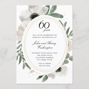 Invitation Aquarelle Floral Végétal Photo 60e Anniversaire