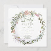 Invitation Aquarelle Floral verdure Baby shower de couronne (Devant)