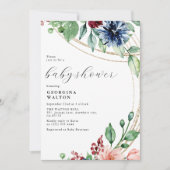 Invitation Aquarelle Floral, Verdure & Baby shower Or (Devant)