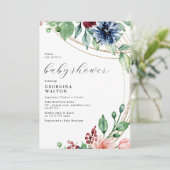 Invitation Aquarelle Floral, Verdure & Baby shower Or (Debout devant)