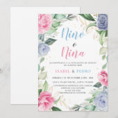 Invitation Aquarelle Floral Verdure Espagnol Genre Reveal (Devant / Derrière)