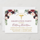 Invitation Aquarelle Floral verdure Médicale Grad Party (Devant)