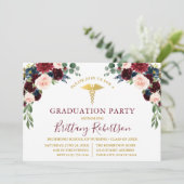 Invitation Aquarelle Floral verdure Médicale Grad Party (Debout devant)