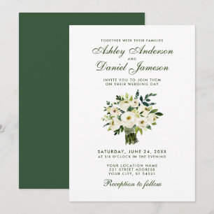 Invitation Aquarelle Floral Vert Blanc Mariage Bouquet GB