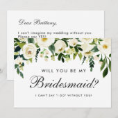 Invitation Aquarelle Floral Vert Blanc Mariage Bridesmaid (Devant / Derrière)