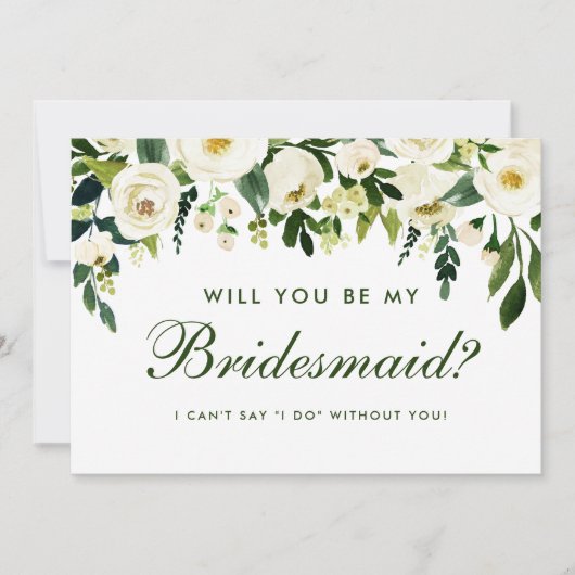 Invitation Aquarelle Floral Vert Blanc Mariage Bridesmaid G (Devant)