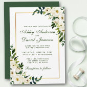 Invitation Aquarelle Floral Vert Blanc Or Mariage GSG