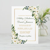 Invitation Aquarelle Floral Vert et Mariage or (Debout devant)