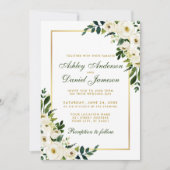 Invitation Aquarelle Floral Vert et or Mariage photo (Devant)