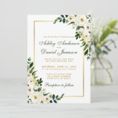 Invitation Aquarelle Floral Vert et or Mariage photo (Debout devant)