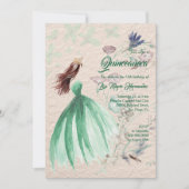 Invitation Aquarelle Floral Vert Tons Quinceañera (Devant)